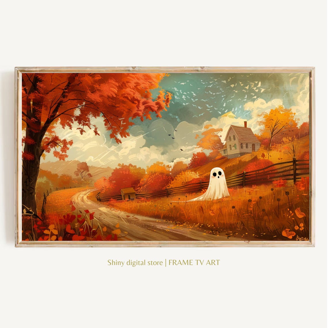 Ghost In Autumn Countryside Farmhouse Fall Foliage Painting Poster