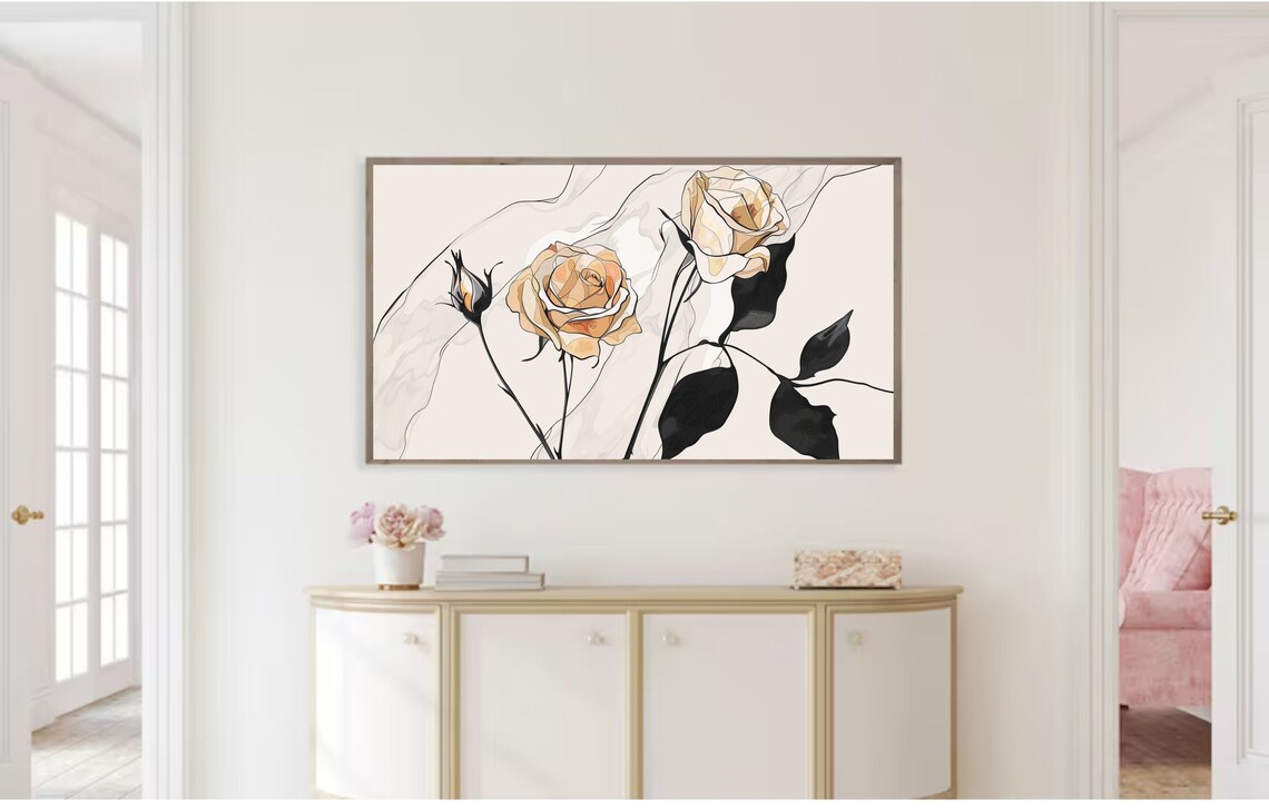 Neutral Roses Line Art Botanical Sketch Minimalist Floral Poster - Image 2