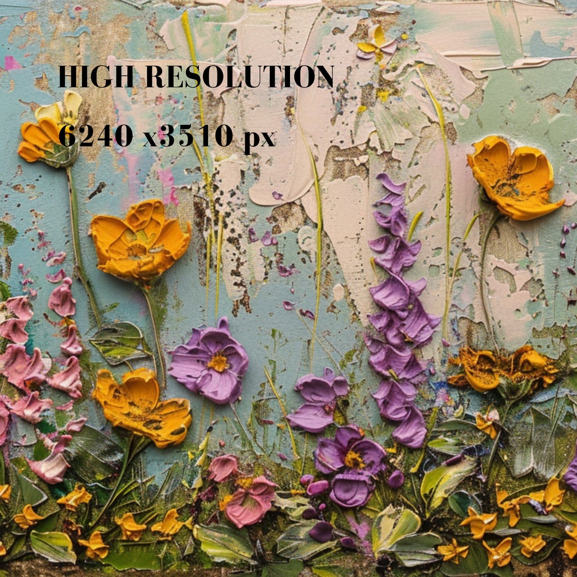 Textured Wildflowers Lupine Poppy Palette Knife Spring Art Poster - Image 3