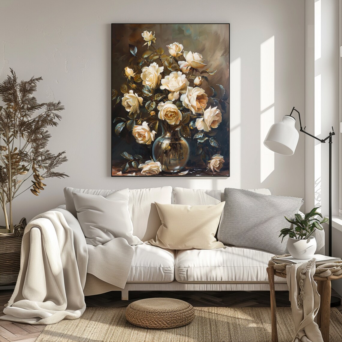 Dark Academia Prints Vintage Dark Flower Print Dark Academia Painting White Roses Moody Roses Still Life Oil Painting Art - Image 2