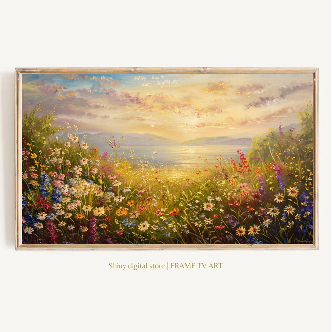Frame Tv Art Summer Wildflower Field By Sea Vintage Spring Field Of Flowers Tv Art Warm Tone Cottagecore Tv Art