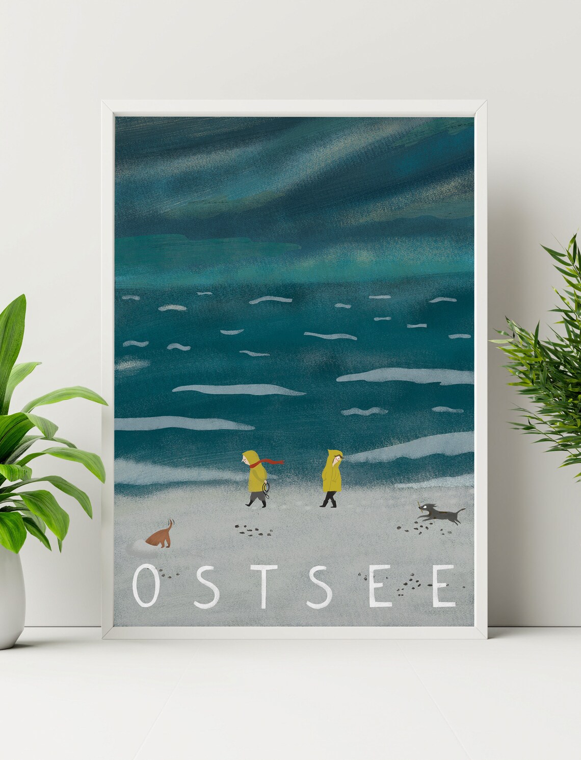 Ostsee Baltic Sea Windy Beach Raincoat Walk Moody Travel Poster - Image 2