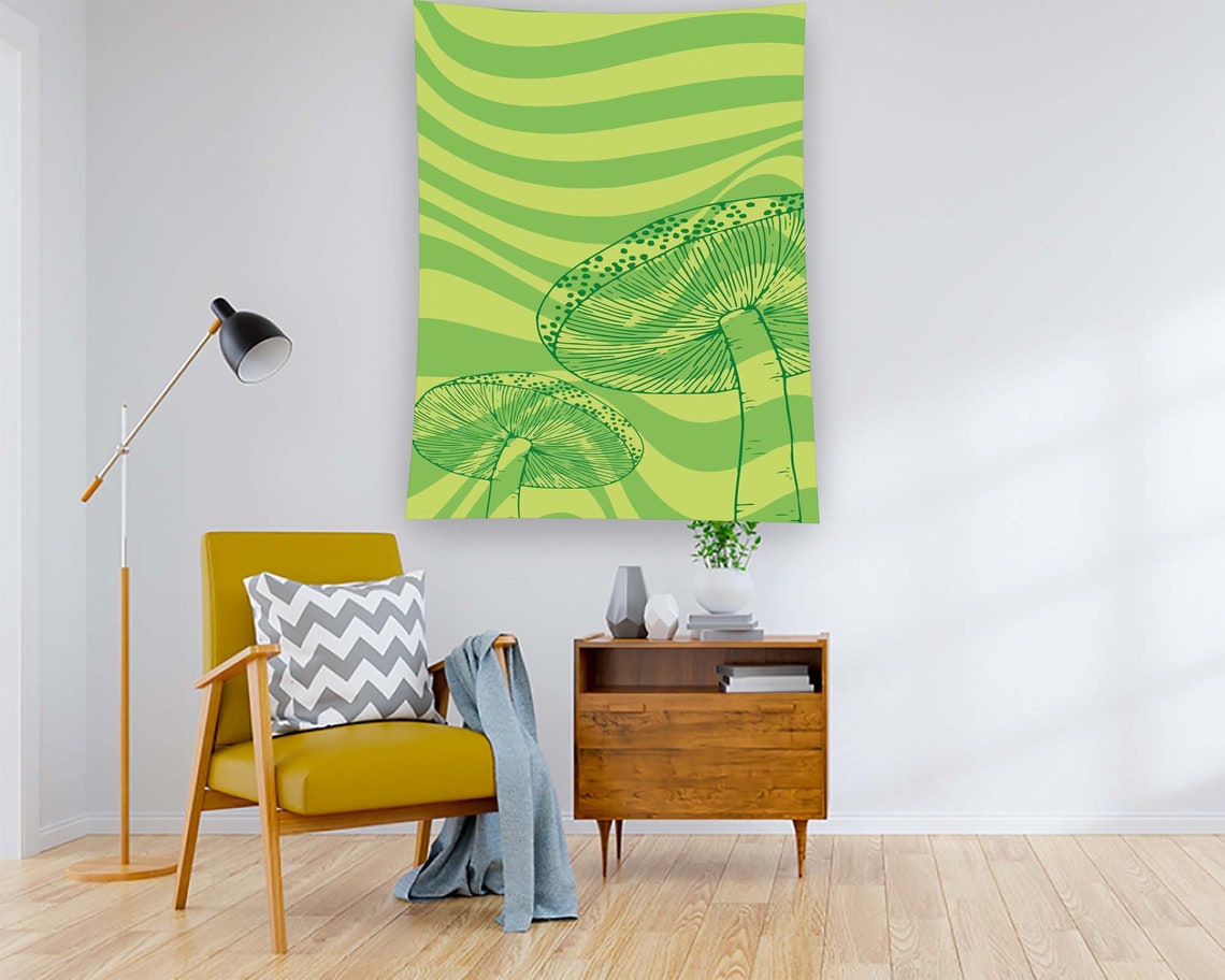 Retro Green Mushroom Line Art Psychedelic Cottagecore Botanical Poster - Image 2