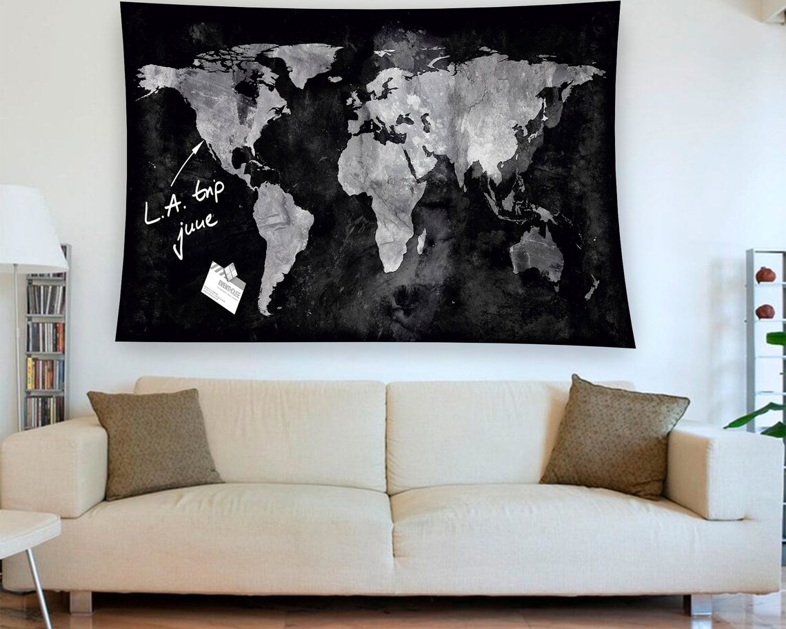 Black Watercolor World Map Travel Journey Adventure Wanderlust Poster - Image 3