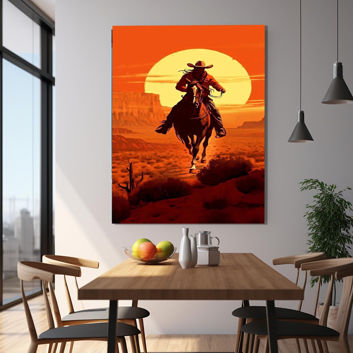 Cowboy Riding Horse Sunset Desert Canyon Western Gallery Poster - Image 2