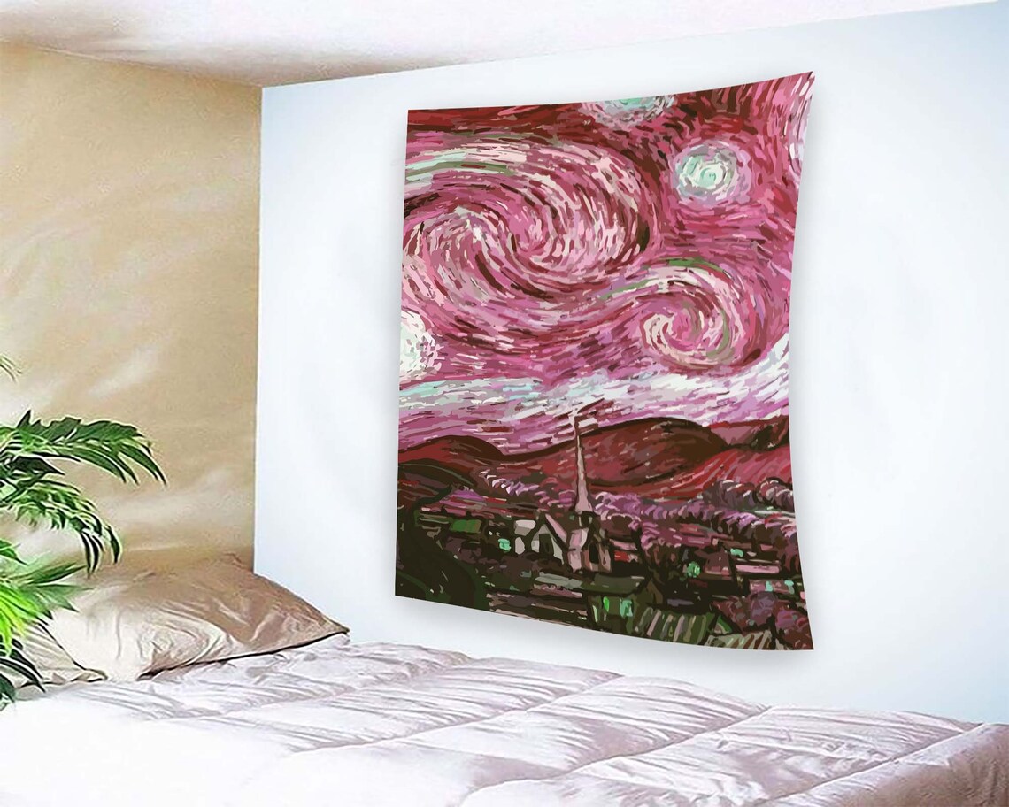 Starry Night Minimalist Wall Art Print, Pink Decor - Image 2