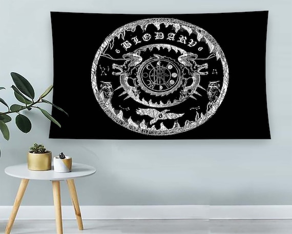 Norse Viking Occult Circle Serpent White On Black Gothic Runic Poster