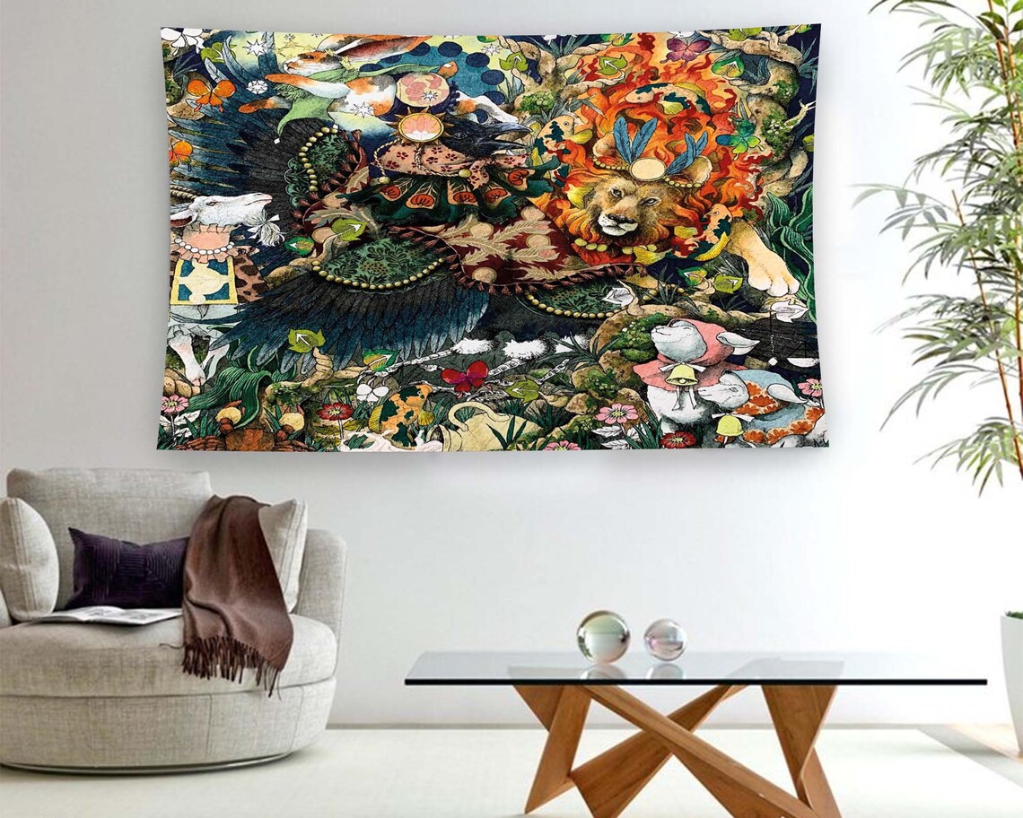 Whimsical Forest Lion Owl Creatures Surreal Fantasy Animal Art Poster - Image 3