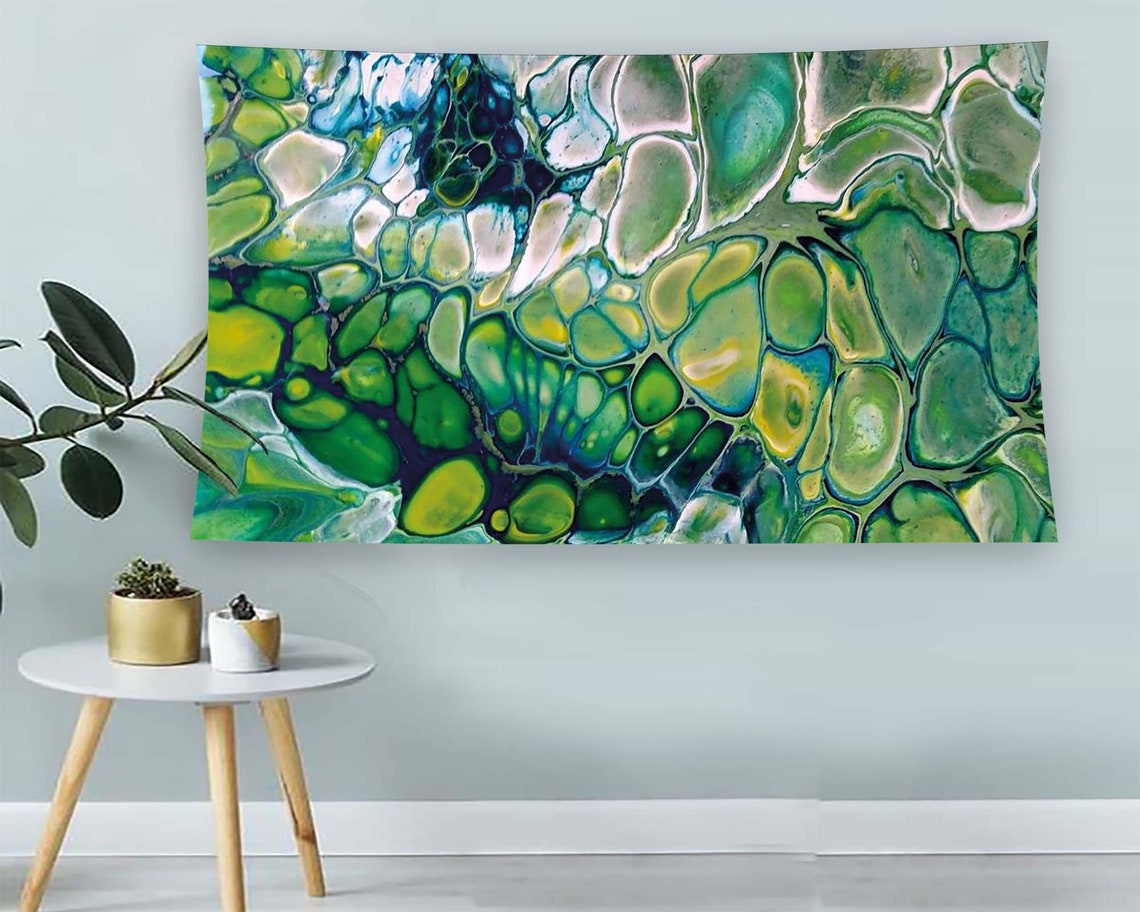Green Blue Abstract Acrylic Pour Cells Organic Fluid Modern Wall Art - Image 2