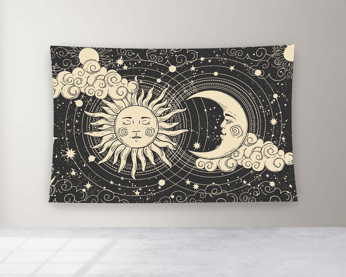 Celestial Sun Moon Stars Black Gold Mystical Astrology Night Poster - Image 2
