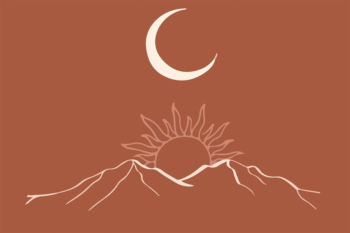 Terracotta Sun Moon Mountains Boho Minimalist Desert Line Art Wall Art - Image 3