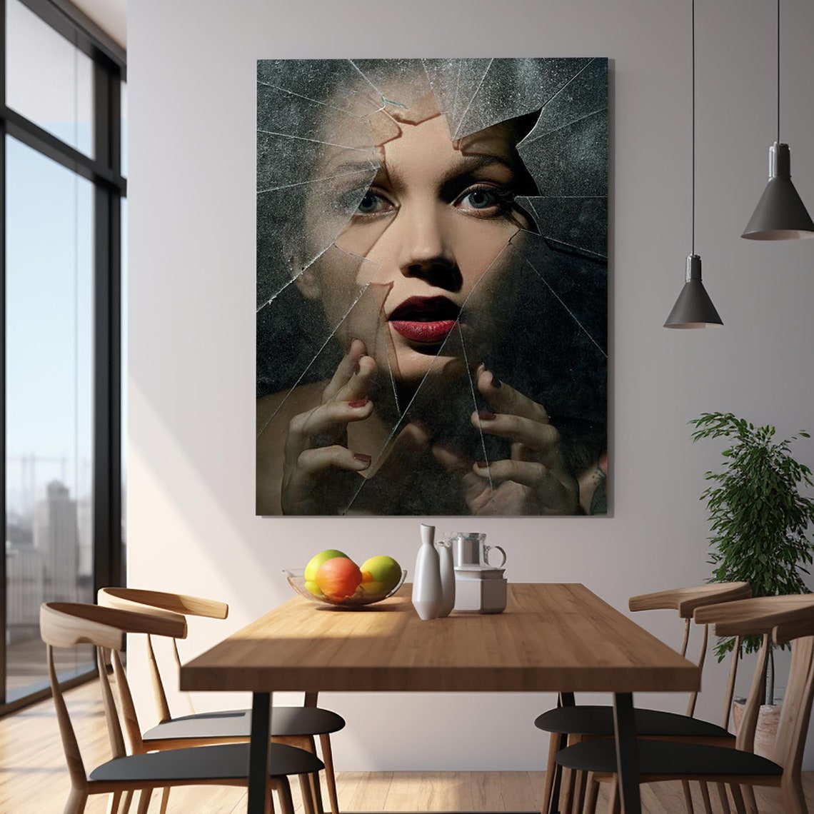 Woman Behind Broken Glass Dramatic Portrait Mystery Art Poster - Image 2