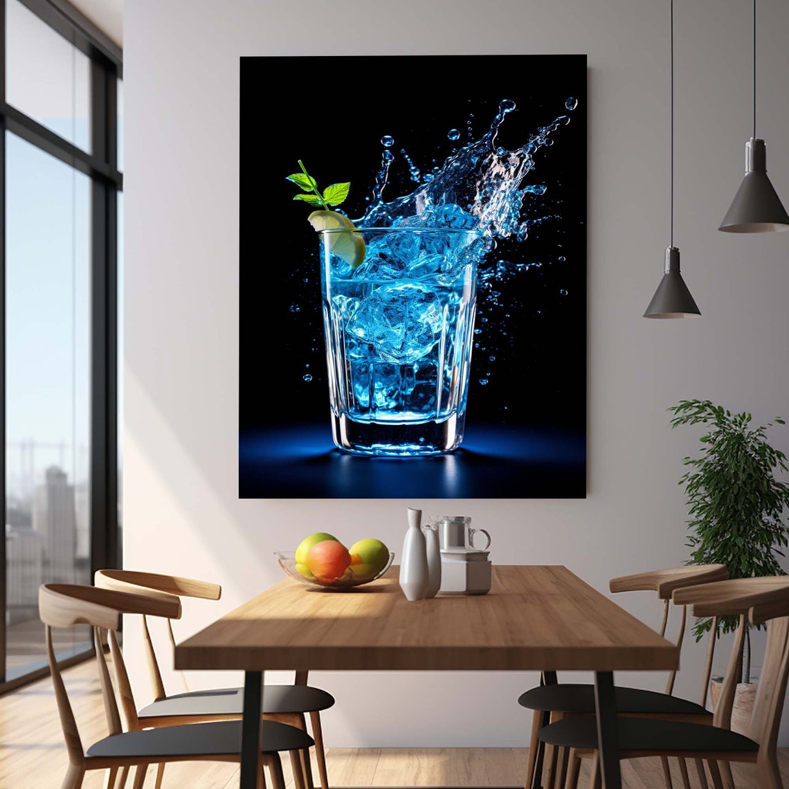 Blue Cocktail Splash Dynamic Drink Photography Black Background Poster - Image 2