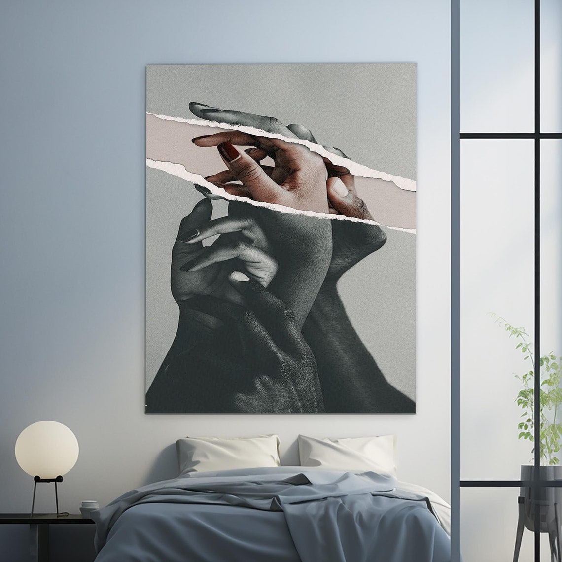 Black White Holding Hands Torn Paper Effect Artistic Gallery Poster