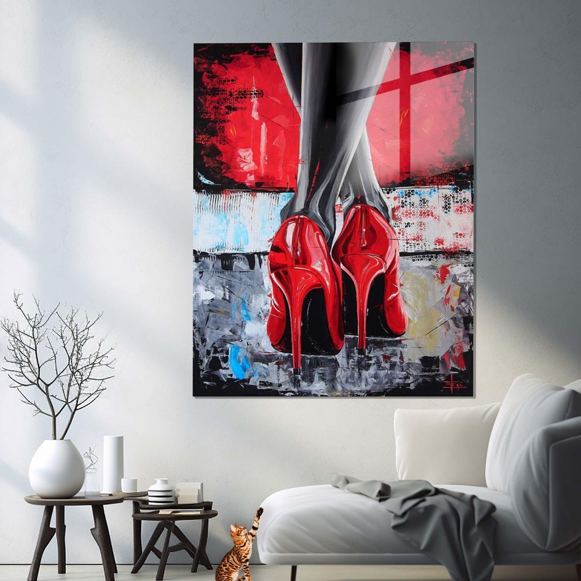 Red Stiletto High Heels Abstract Painting Bold Graffiti Style Wall Art - Image 3