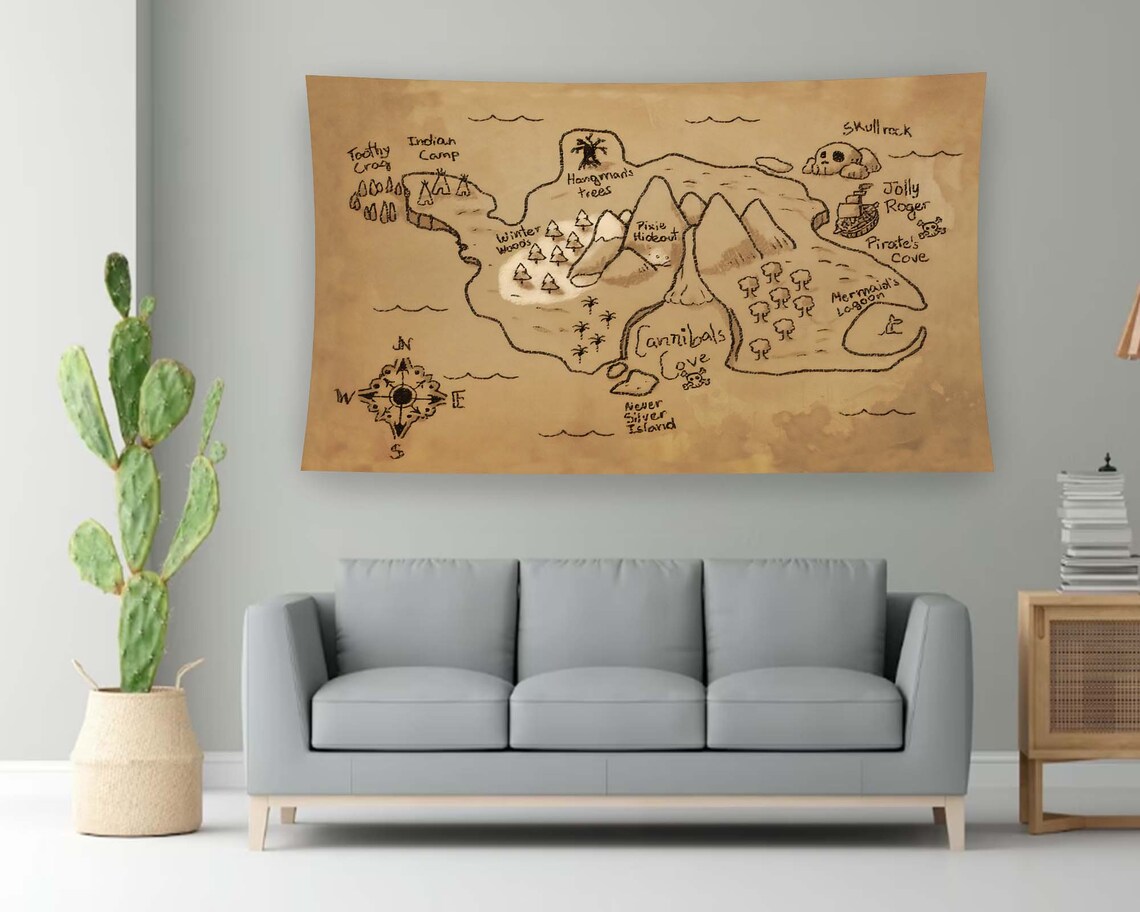 Peter Pan Neverland Treasure Map Vintage Pirate Kids Adventure Poster