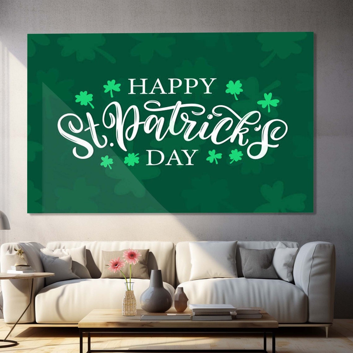 Happy St Patrick's Day Green Shamrock Typography Wall Art Poster - Image 2