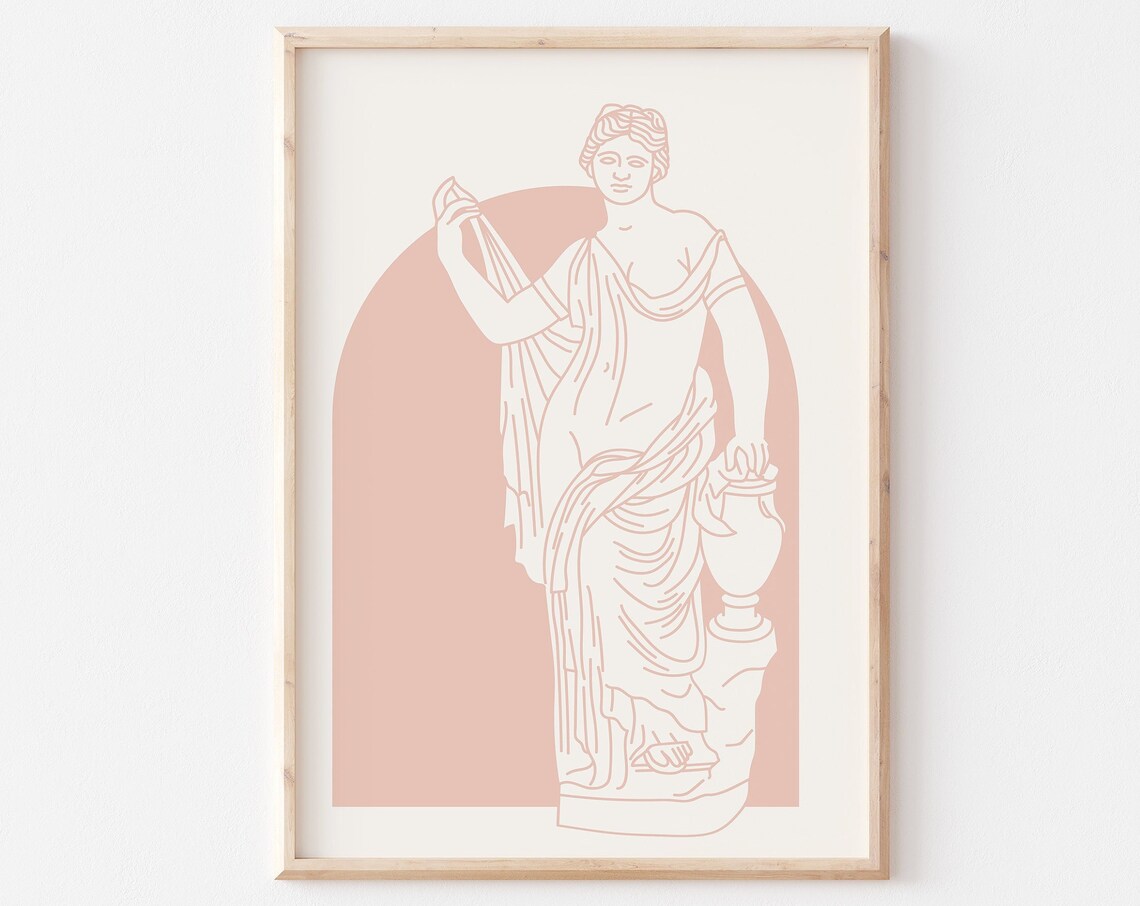 Greek Goddess Terracotta Line Art Classical Mythology Art Poster