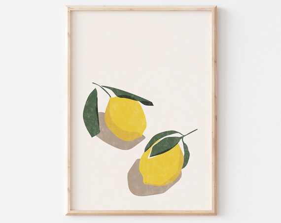 Minimal Lemons Citrus Fruit Illustration Yellow Kitchen Art Poster