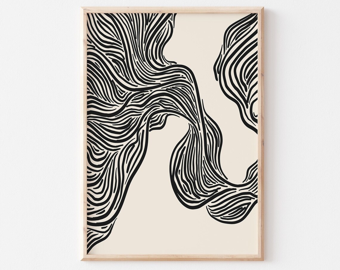 Abstract Wavy Lines Minimalist Ink Art Print