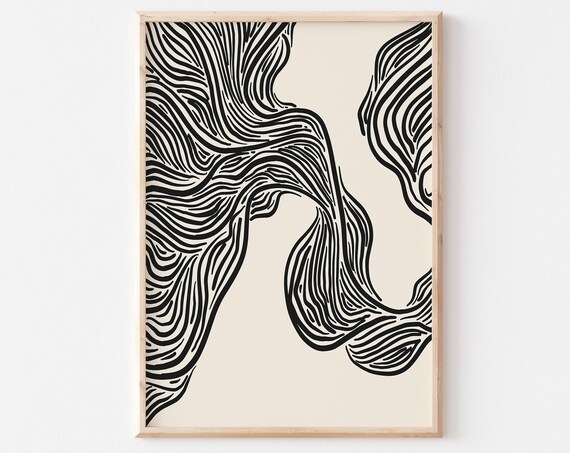 Abstract Wavy Lines Minimalist Ink Art Print