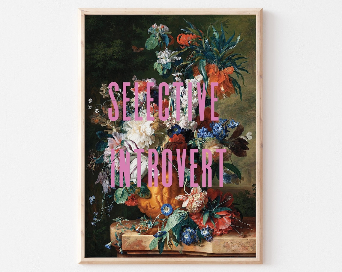 Dark Academia Floral Typography Art Print