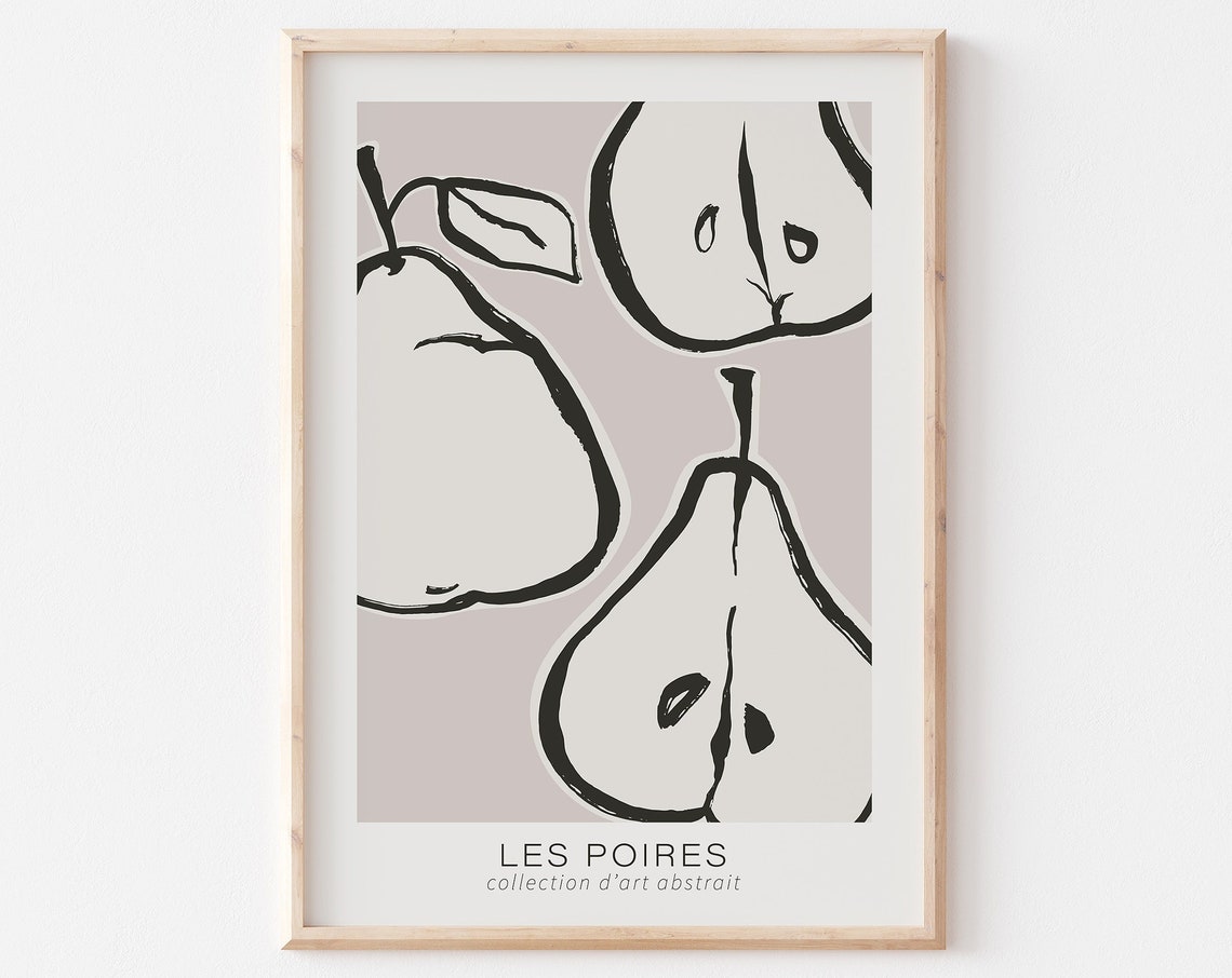 Abstract Pear Line Drawing Beige Neutral Kitchen Wall Decor Poster