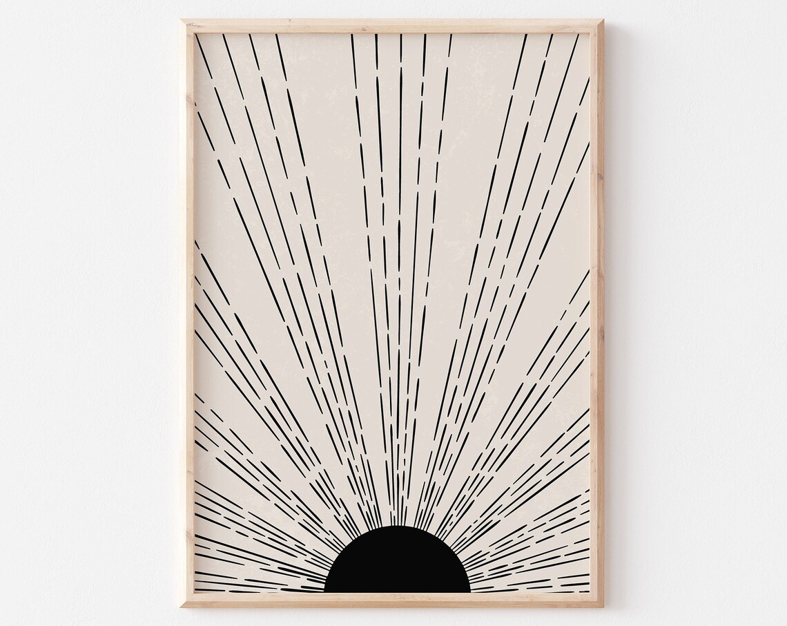 Sunrise Boho Sunburst Art Print, Abstract Poster