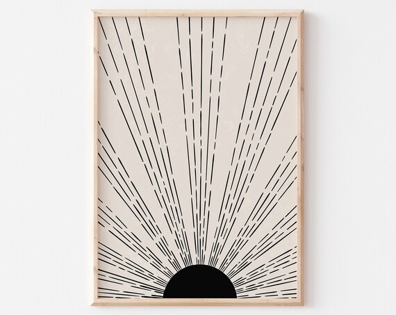 Sunrise Boho Sunburst Art Print, Abstract Poster