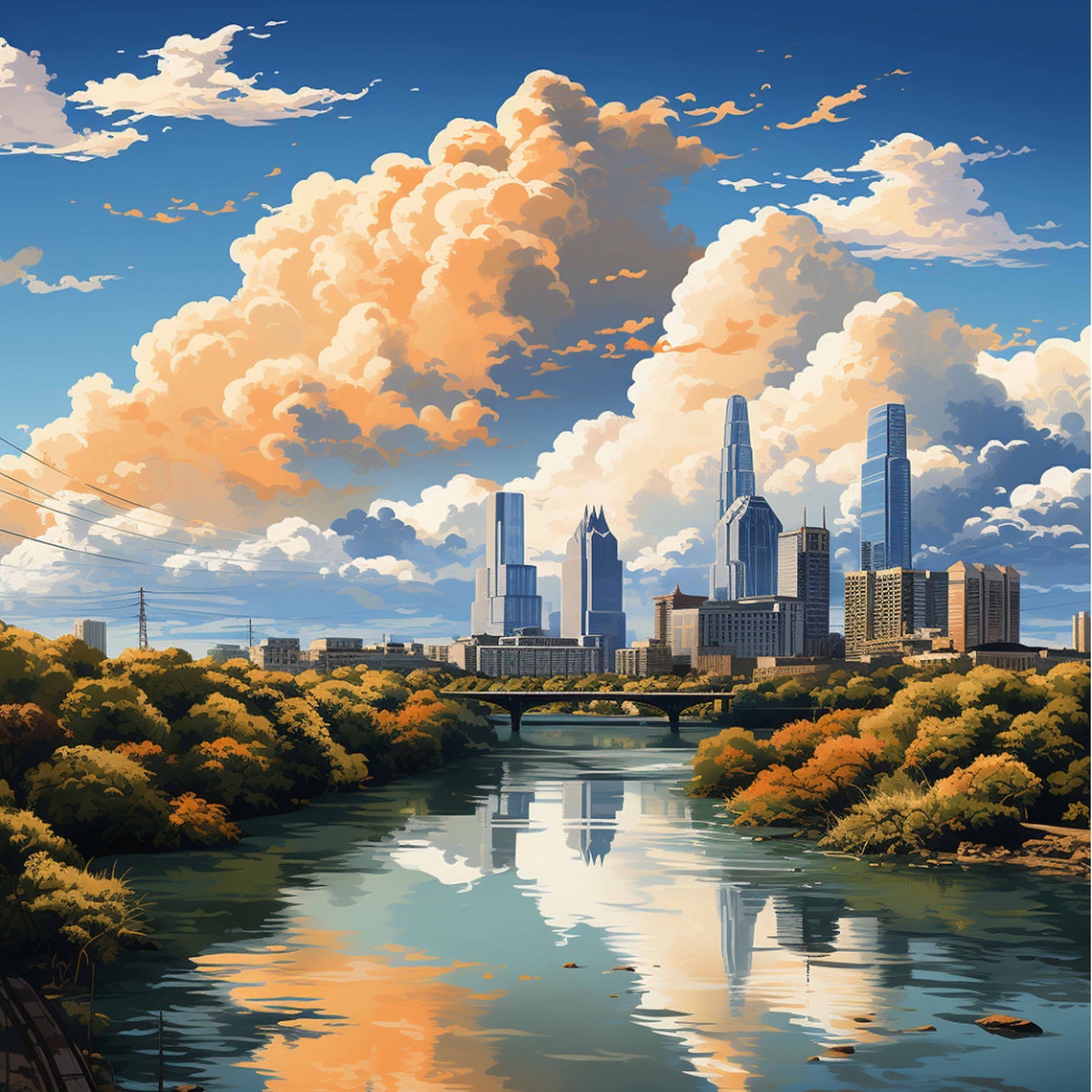 Austin Texas Downtown Skyline River Sunset Scenic Travel Poster - Image 4