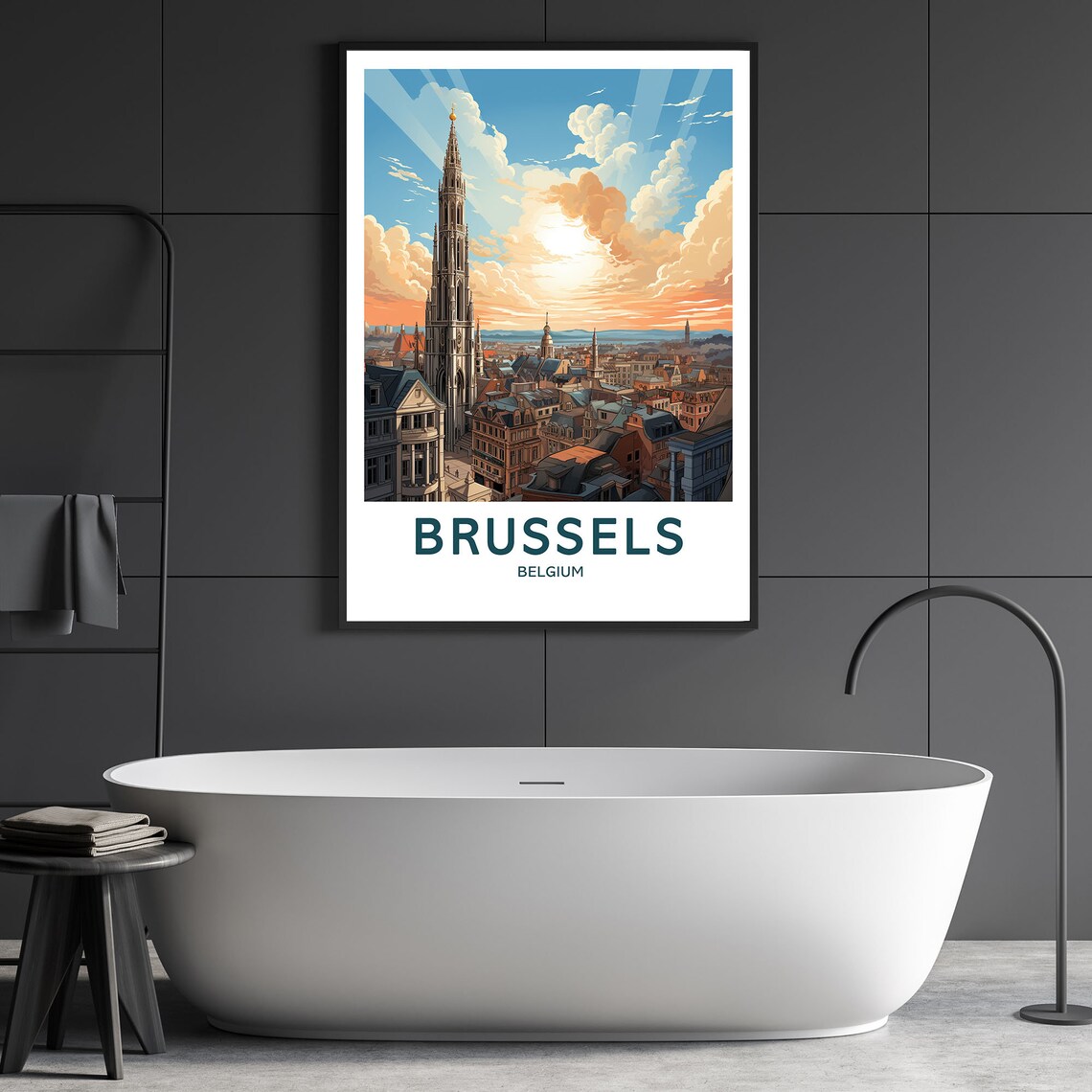 Brussels Belgium Historic City Skyline Travel Vintage Poster - Image 3