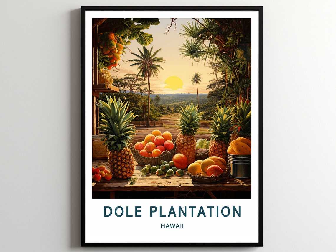 Dole Plantation Hawaii Pineapple Tropical Fruit Vintage Travel Poster