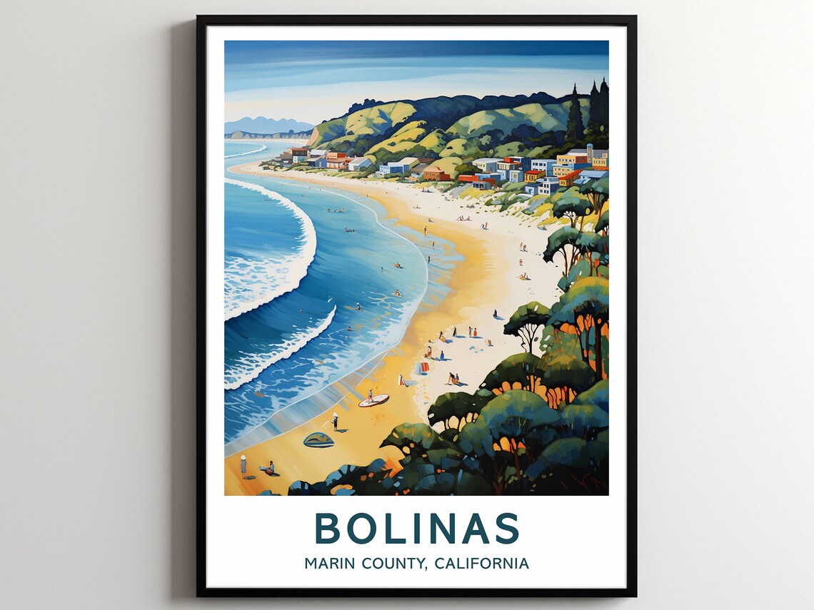 Bolinas Marin County California Coastal Beach Travel Art Poster