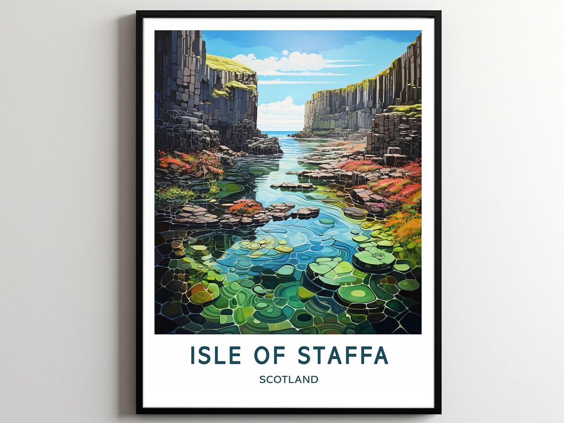 Isle of Staffa Scotland Basalt Sea Caves Coast Travel Poster