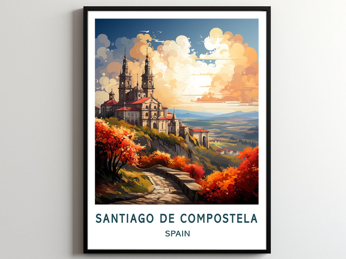 Santiago de Compostela Spain Cathedral Autumn Scenic Travel Poster