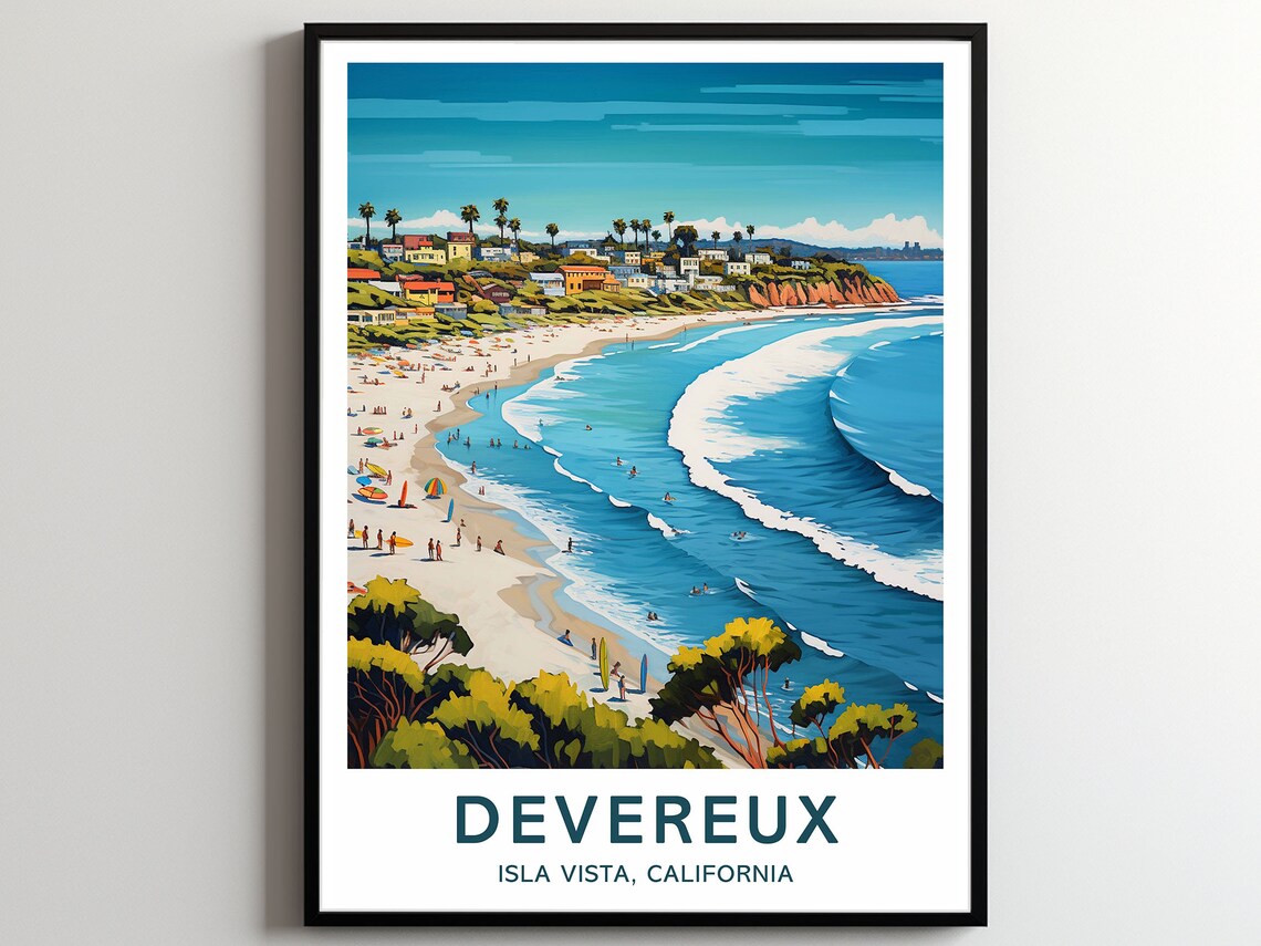 Devereux Beach Isla Vista California Surf Coast Travel Poster