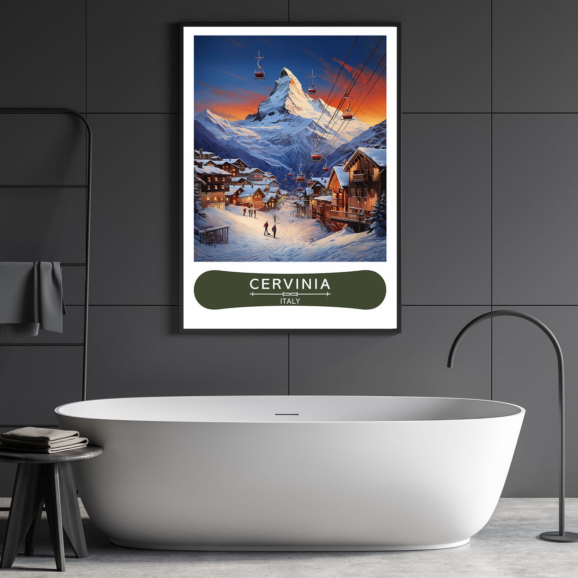 Cervinia Italy Ski Resort Alps Mountain Gondolas Travel Poster - Image 3