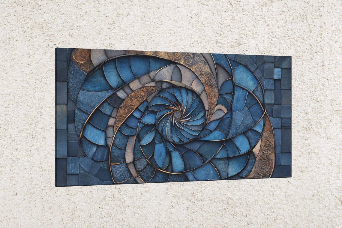 Blue Spiral Mosaic Abstract Art Print - Image 2
