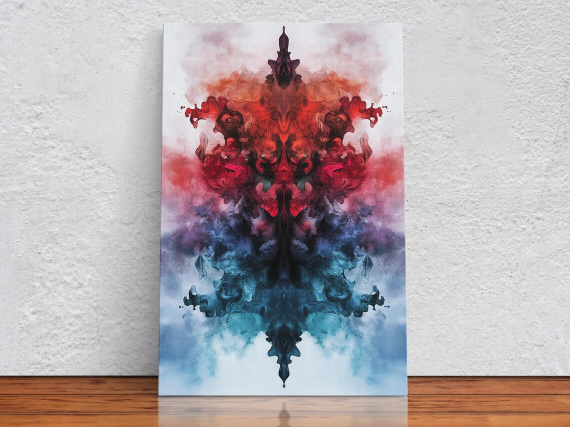 Red And Blue Ink Blot, Abstract Modern Art Print