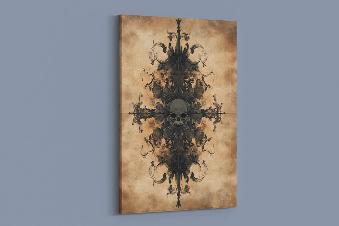 Gothic Skull Ink Symmetry Art Print