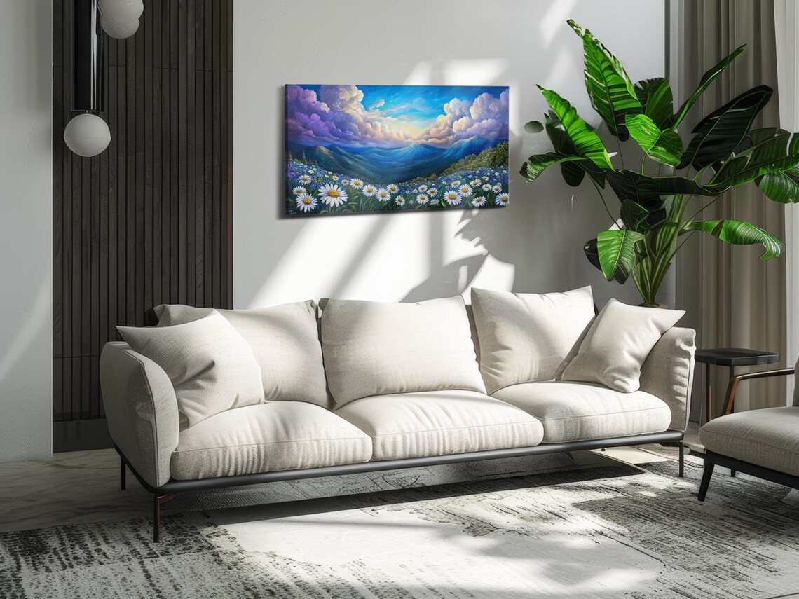 Twilight Daisy Panorama, Spring Floral Art Print - Image 3