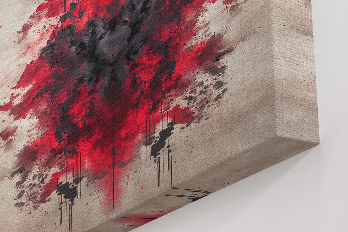 Red Black Ink Splatter Symmetrical Drip Abstract Art Wall Poster - Image 5