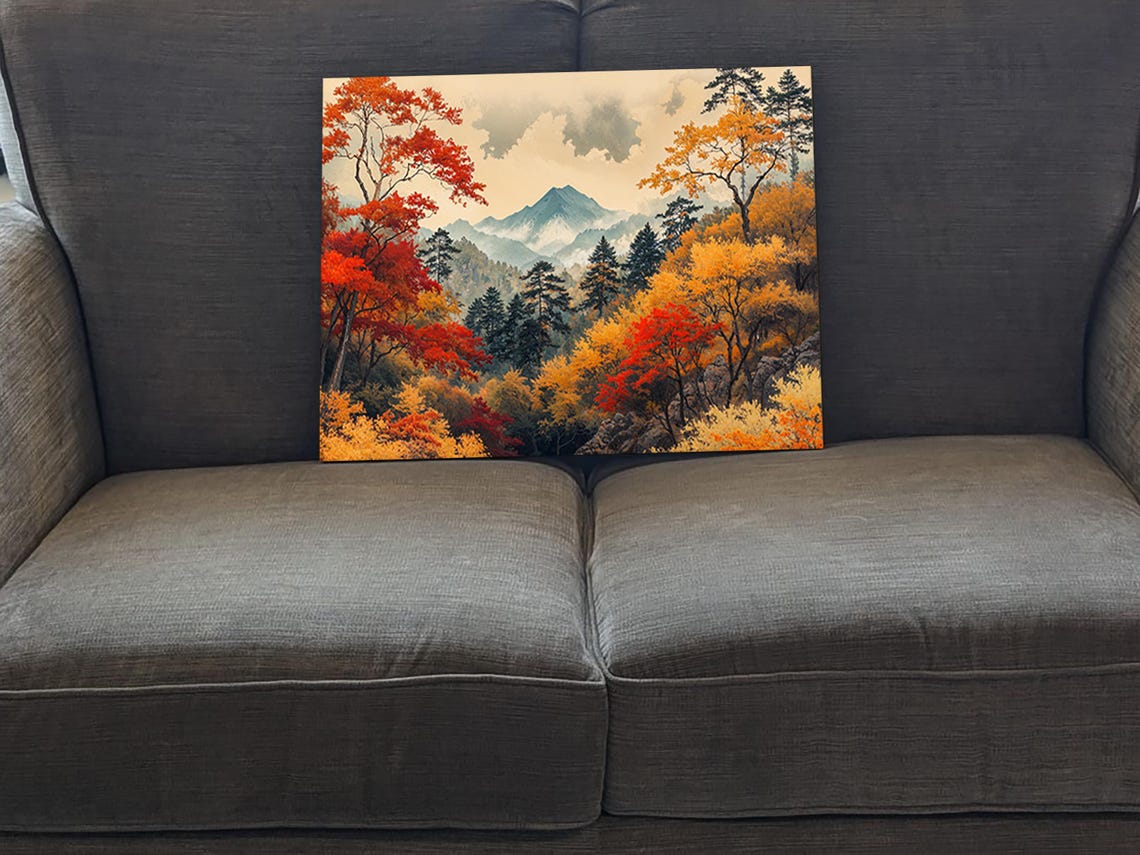 Japanese Autumn Forest Red Maples Misty Mountain Peak Fall Art Poster - Image 5