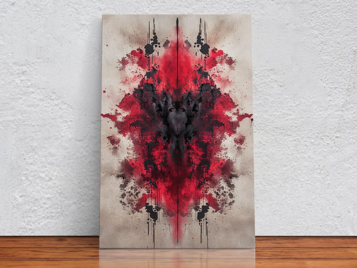Red Black Ink Splatter Symmetrical Drip Abstract Art Wall Poster