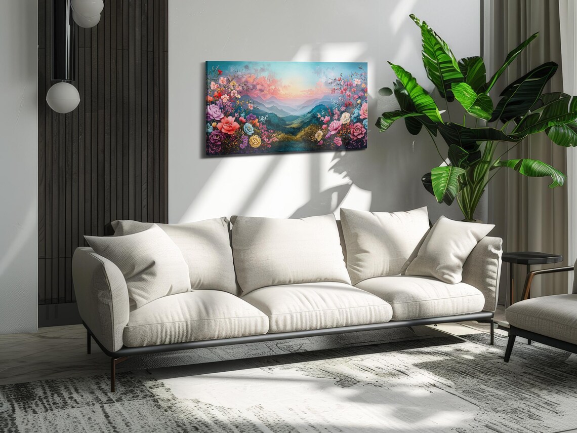 Romantic Floral Sunset Art Print, Spring Decor - Image 3