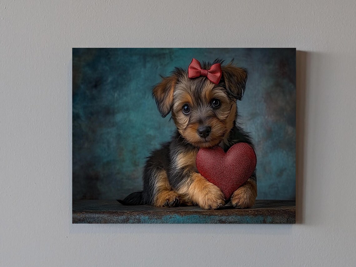 Valentines Terrier Puppy, Rustic Cute Decor Art Print