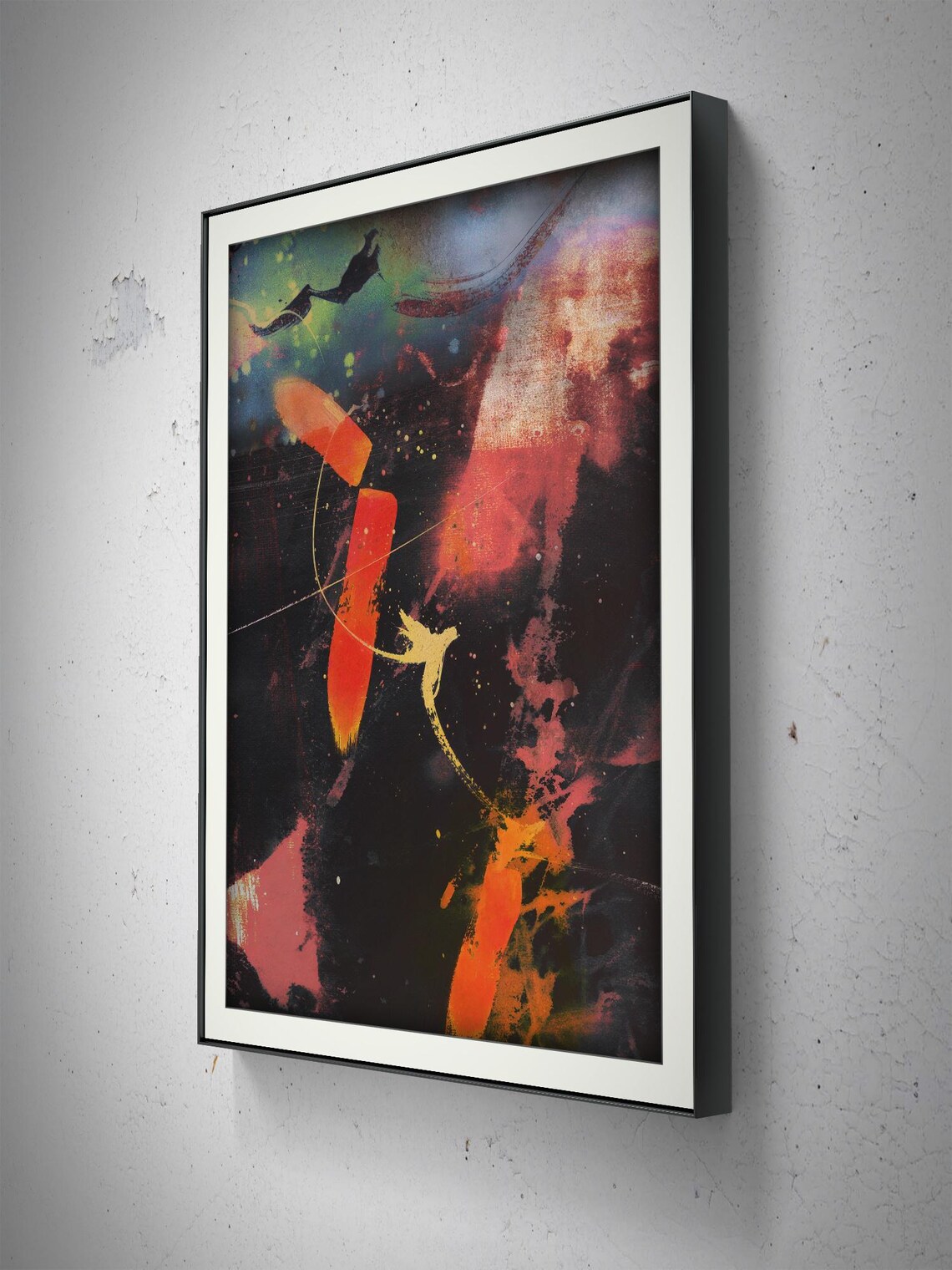 Space Nebula Pink Orange Black Cosmic Strokes Abstract Painting Poster - Image 2