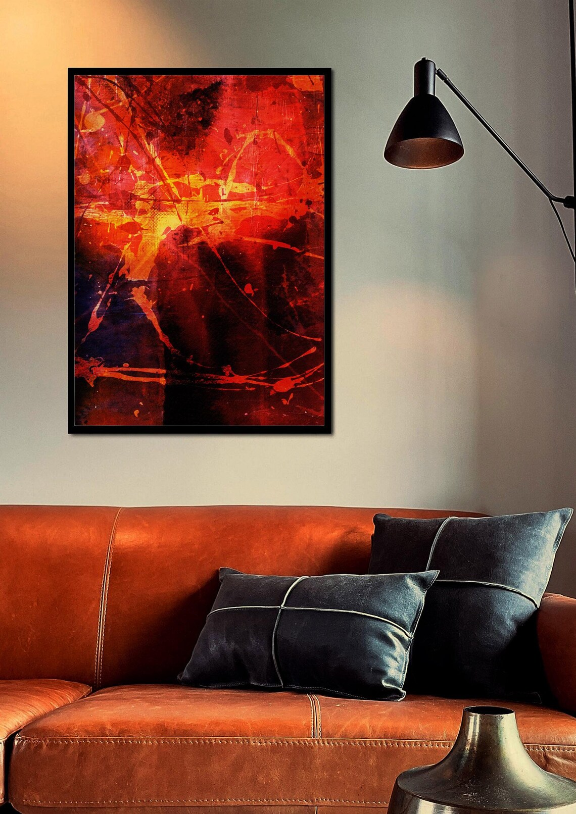 Space Cloud Abstract Painting Acrylic On Canvas Orange Red And Black Brushstrokes Abstract Art Print - Image 2