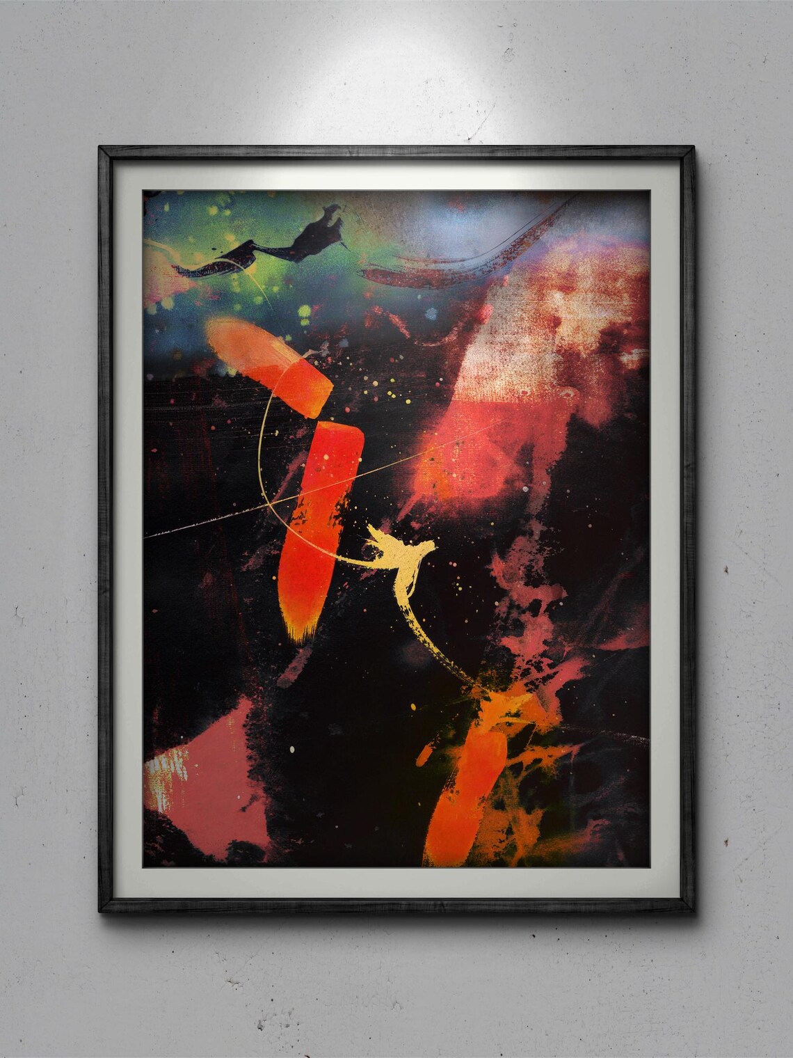Space Nebula Pink Orange Black Cosmic Strokes Abstract Painting Poster - Image 3