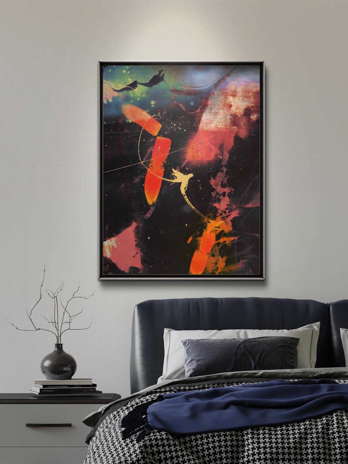 Space Nebula Pink Orange Black Cosmic Strokes Abstract Painting Poster